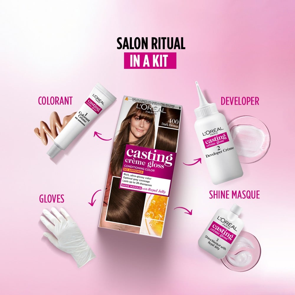 लोरियल कास्टिंग क्रीम ग्लॉस नो अमोनिया 400 डार्ल ब्राउन 87.5G+72ML 