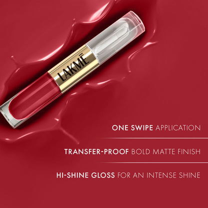 LAKME 9TO5 LIQUID LIPSTICK MATTE TO GLASS MR 03 VINTAGE RED 7.6ML