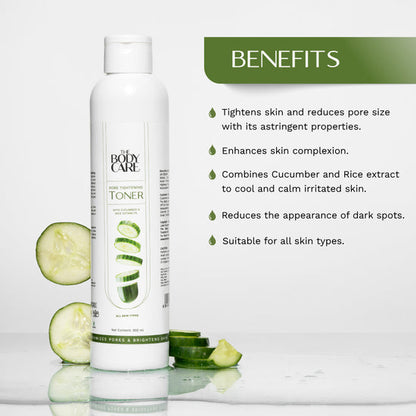 बॉडी केयर पोर्स टाइटनिंग टोनर विद ककम्बर एंड राइस एक्सट्रैक्ट्स 300ML