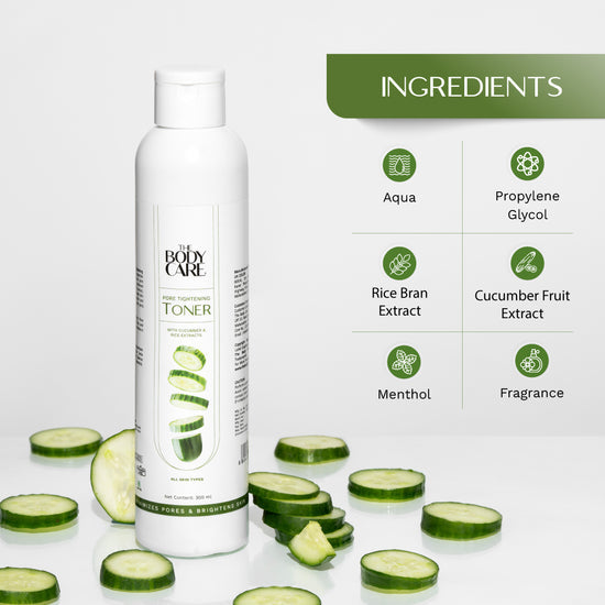 बॉडी केयर पोर्स टाइटनिंग टोनर विद ककम्बर एंड राइस एक्सट्रैक्ट्स 300ML