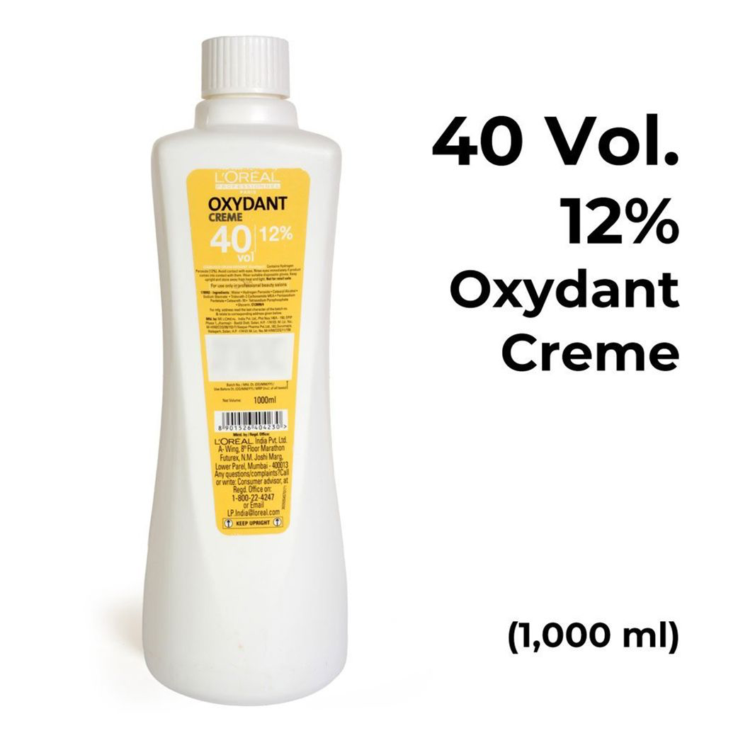 L'Oreal Professional Oxydant Creme 40 Volume 12% hair color developer in 1000ml white bottle with yellow label