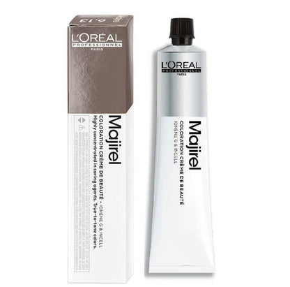 L'Oreal Majirel hair color tube and packaging on a white background