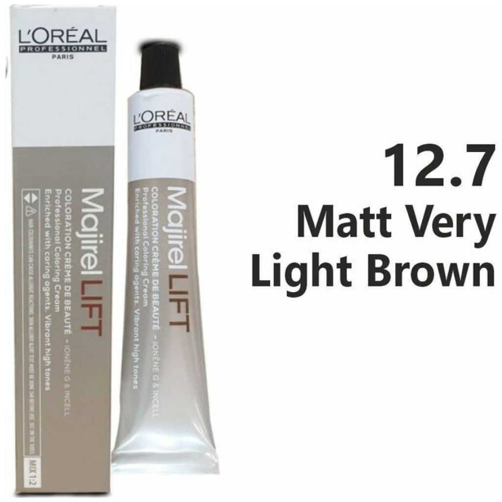 L'Oreal Majirel Lift hair color tube with packaging on a white background