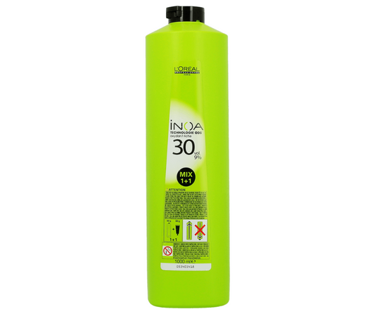 A bottle of L'Oréal Professionnel Inoa 30 Vol hair developer.