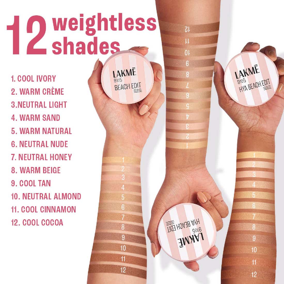 LAKME 9TO5 HYA BEACH EDIT CUSHION FOUNDATION SPF 40 C100 COOL IVORY