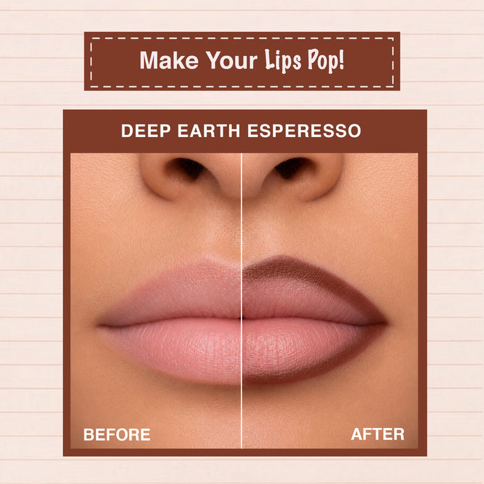 LOTUS MAKEUP ECOSTAY MATTE LIP LINER DEEP EARTH ESPRESSO Transfer-proof & smudge-proof matte lip liner with jojoba oil