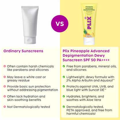 PLIX PINEAPPLE ADVANCED DEPIGMENTATION DEWY SUNSCREEN 2% SPF 50 PA++++ 50G