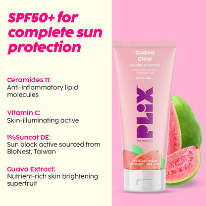 PLIX GUAVA GLOW INVISIBLE SUNSCREEN SPF 50 PA+++ 50G
