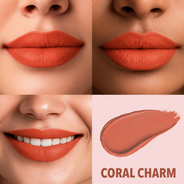 LOTUS MAKEUP ECOSTAY LIP VELVET MATTE LIP COLOR WITH RETINOL ELM06 CORAL CHARM