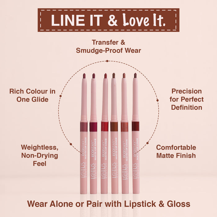 LOTUS MAKEUP ECOSTAY MATTE LIP LINER RED CARPET Transfer-proof & smudge-proof matte lip liner with jojoba oil